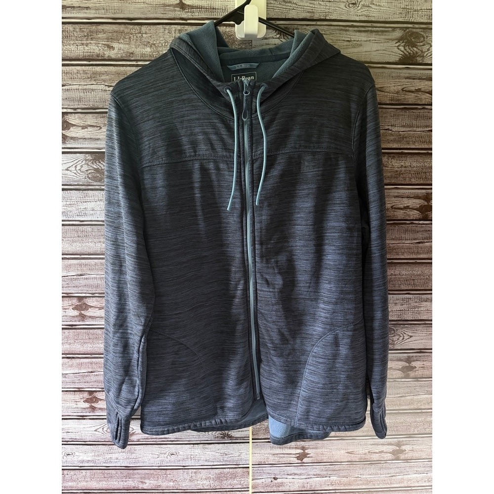 LL Bean Womens XL Petite Blue Space Dye Full Zip Hoodie Thumbholes